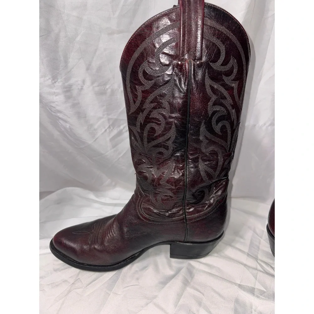 Tony Lama Mens Black Cherry Leather Western Cowboy Boots 03412 Burgundy 8.5 EE - Picture 2 of 12